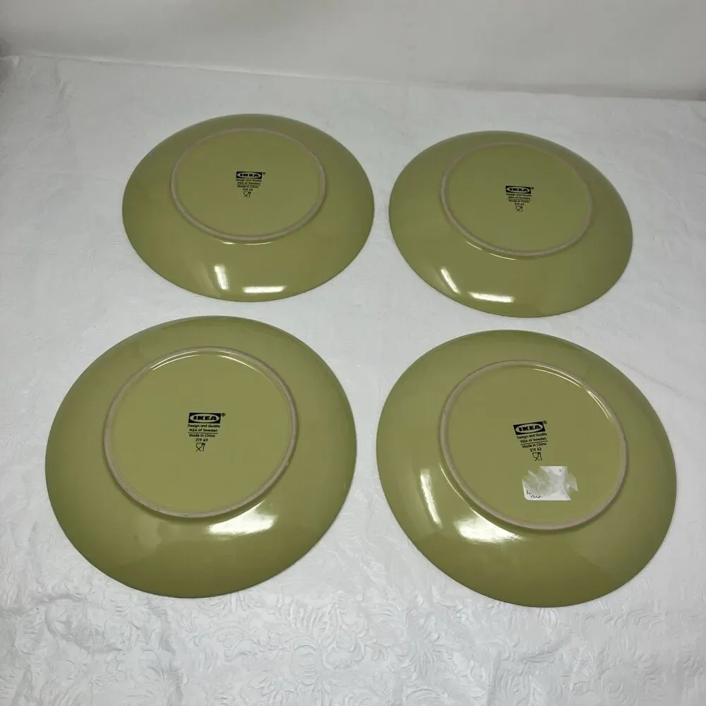 IKEA Dinnerware Fargrik Luncheon Plates Set Of 4 Avocado Green 21963 8-3/4”